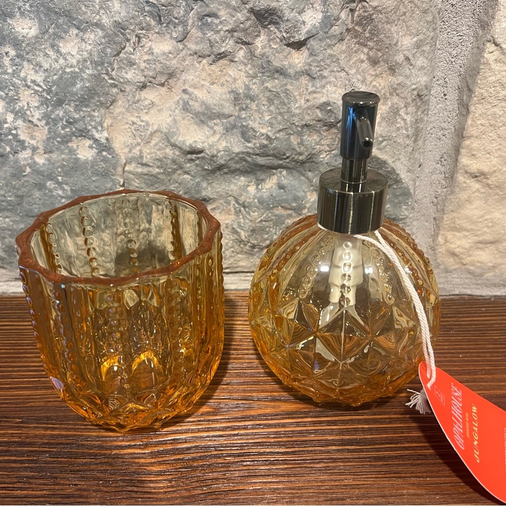 Opalhouse 2 Piece Round Soap Pump & Tumbler Set Yellow Designed by Jungalow NWT - Picture 9 of 12